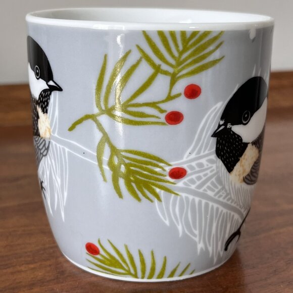 Now Designs Chickadee Porcelain Mug Holiday Christmas Holly Berry Gray 12 oz - Picture 3 of 9